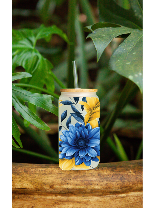 Blue and Yellow Frosted Libbey